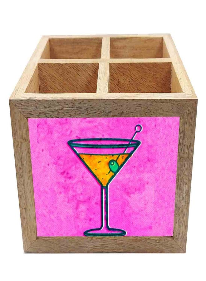 Nutcase Wooden Cutlery Stand Holder Silverware Caddy Spoons Forks Knives Organizer for Dining Table & Kitchen -Made in India-Spoons NOT Included - Wine Pink - Image 4